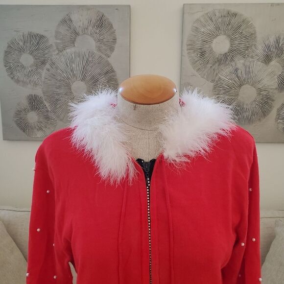 Collective Works Of Berek 2 Embellished Christmas Santa Clause Zip-Up Hoodie LG - Picture 4 of 13